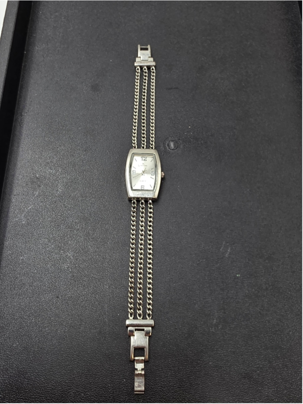 Vintage Louis Arden Silver Tone Quartz Bracelet Watch Triple Chain Band Untested - Picture 2 of 6